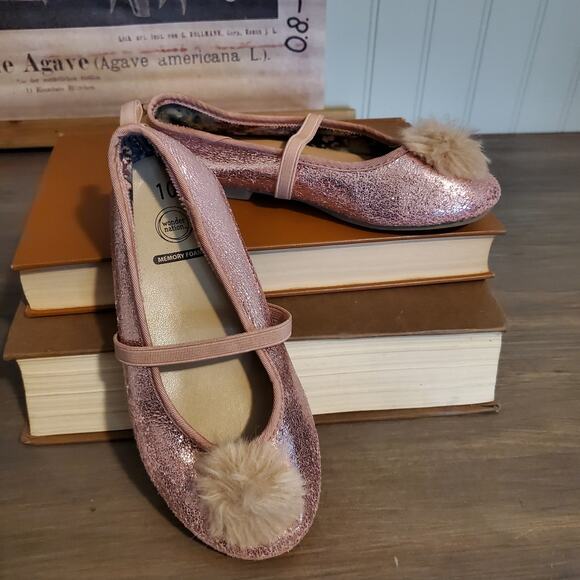 pre-owned Wonder Nation Ballet Flats Glittery Bunny Tail Puff Toe Kids 10 - Picture 1 of 4